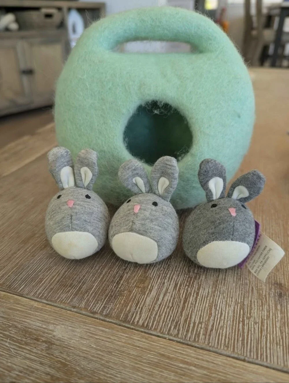 Lovevery Mint Green Small Pet Felt Hideaway with Plush Bunny